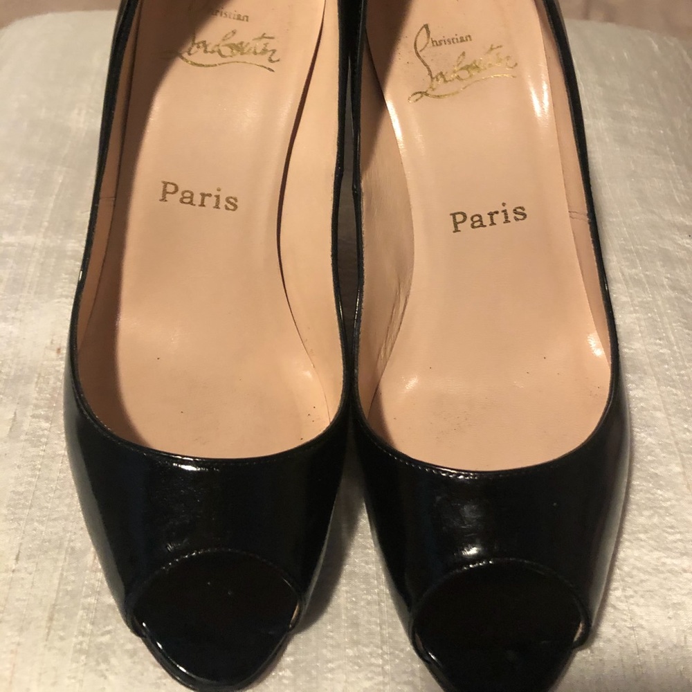 Christian Louboutin Patent Leather Peep-Toe Heels